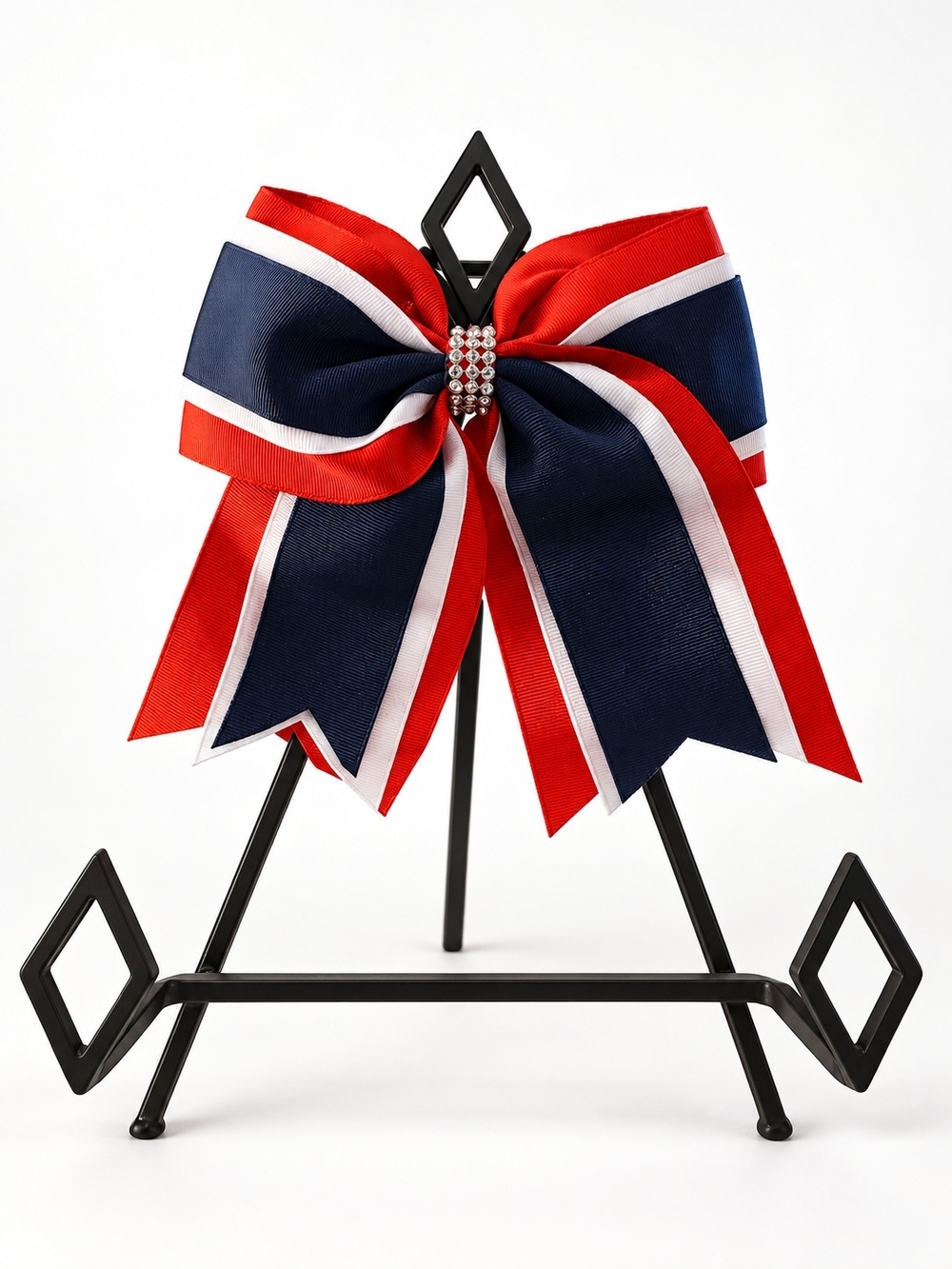Red, Navy & White Layered Ribbon Bow Hair Clip with Sparkle Center